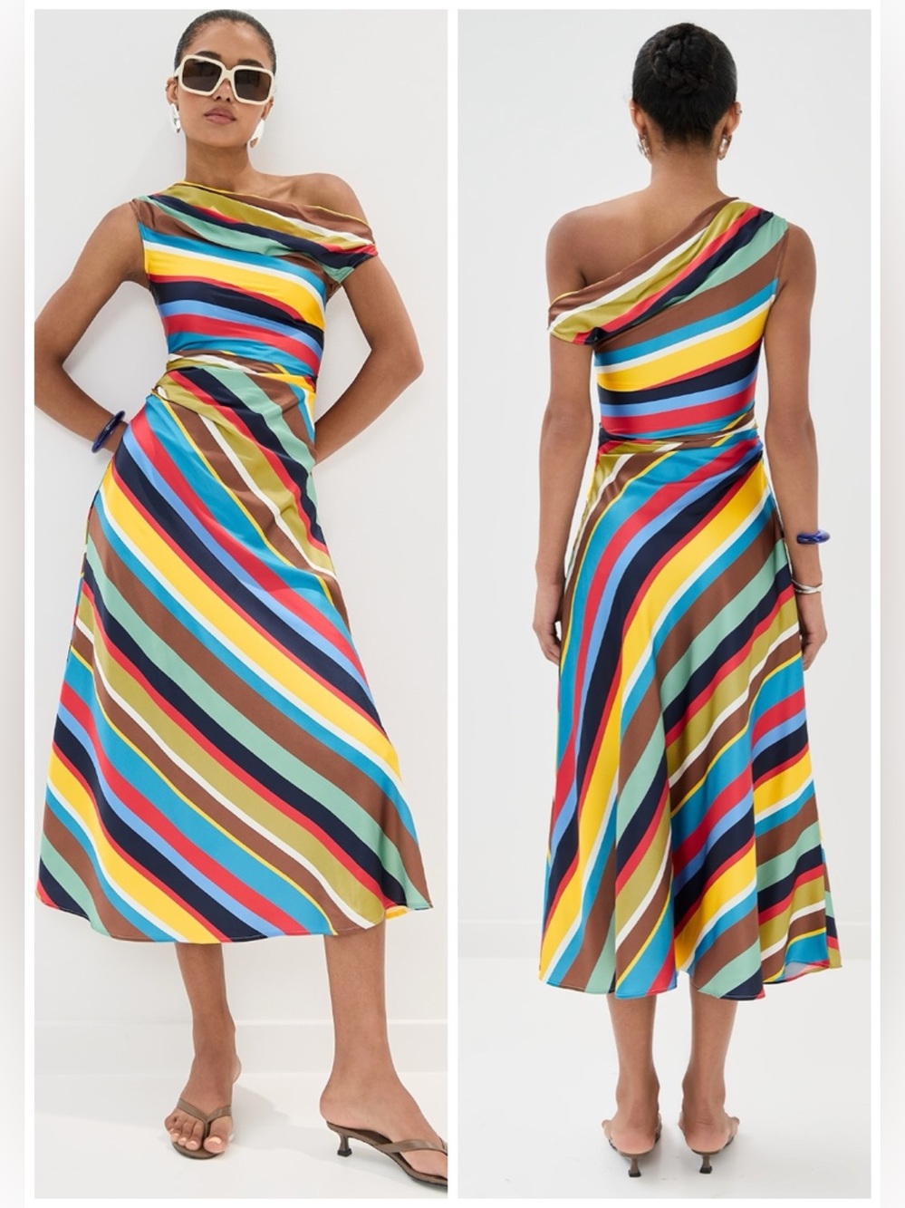 Staud Phare Silk Midi Dress Market Stripe SZ US 0